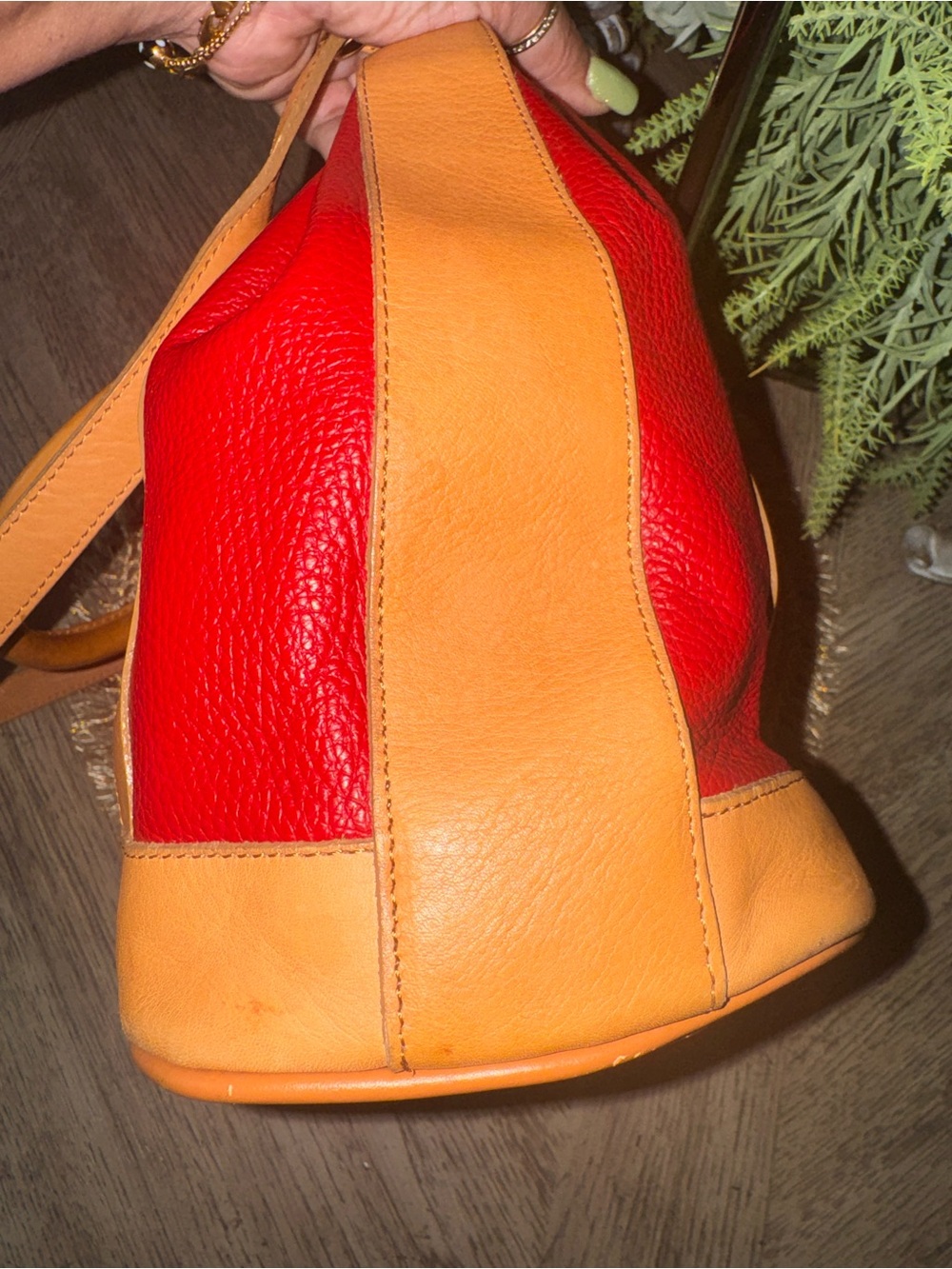 Valentina Red & Tan Leather Drawstring Bucket Bag - Picture 5 of 9